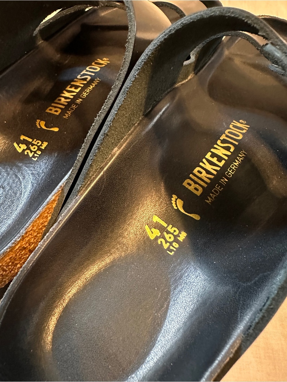 Birkenstock Arizona Big Buckle Natural Leather Patent Black Gold size 10 - Picture 4 of 6